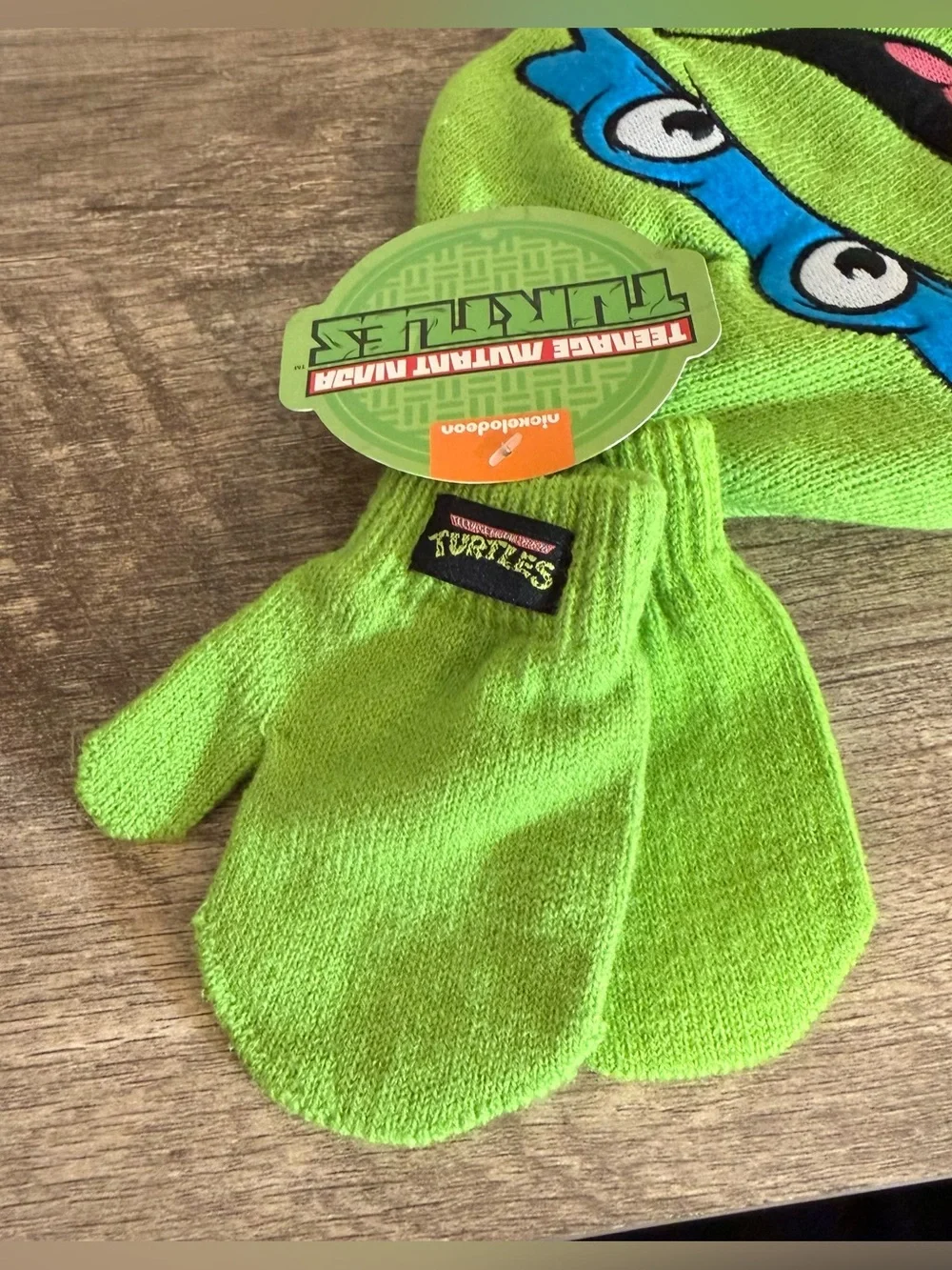 Nickelodeon TMNT Teenage Mutant Ninja Turtles Leonardo Knit Beanie Hat & Mittens